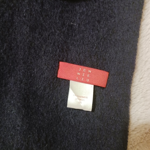 Cashmere wool blend soft NAVY blue lux scarf Jennie Liu. - Picture 7 of 11